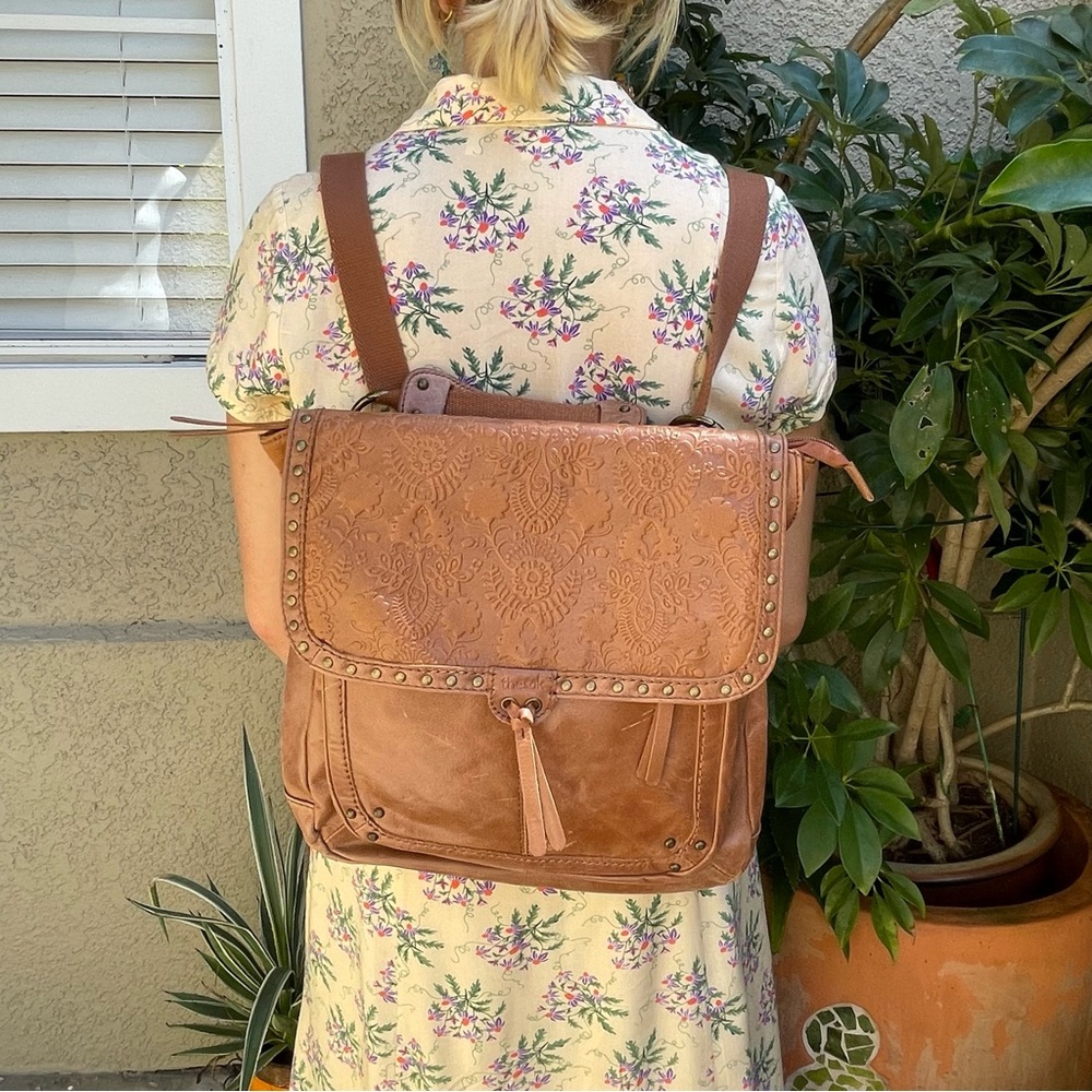 New caramel The SAK distressed leather backpack/messenger bag